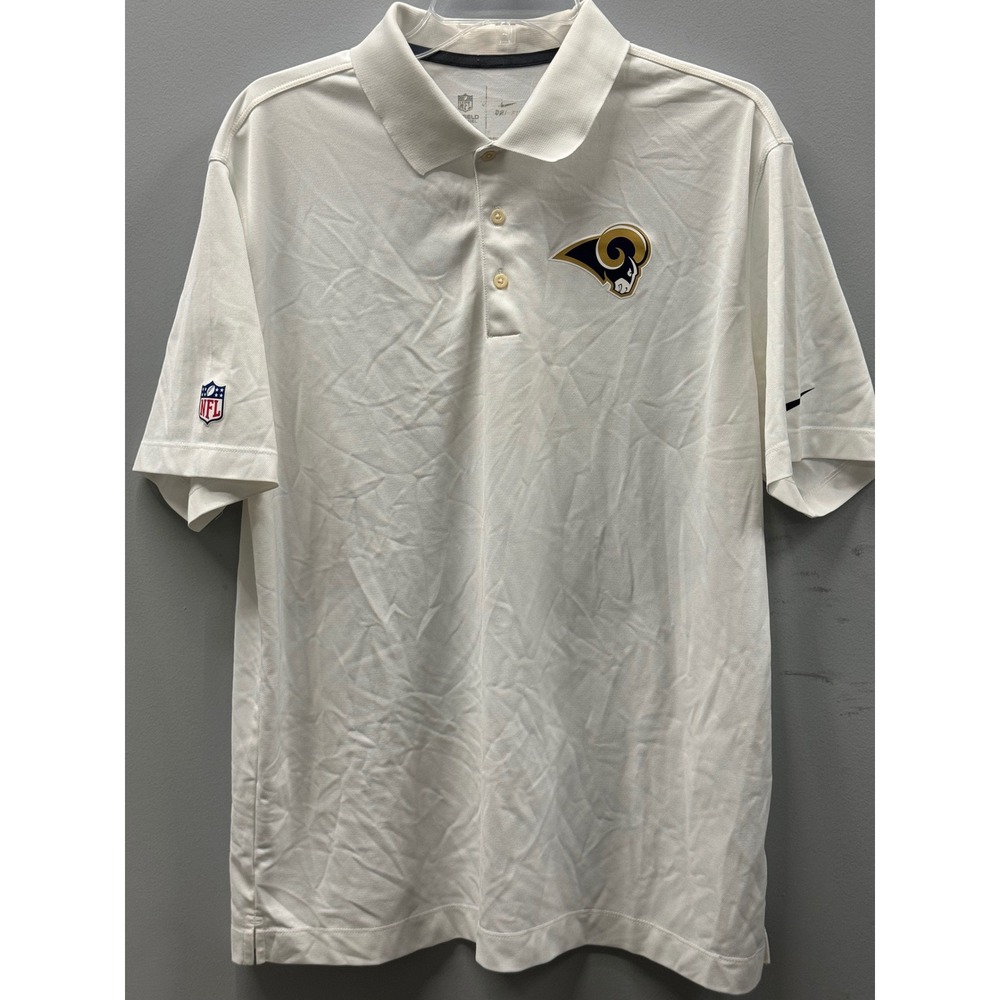 Nike Dri-Fit On Field LA Rams Polo Shirt Mens Large White NFL Sport Golf Casual